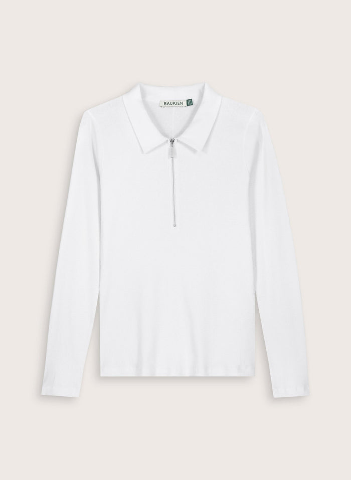 Organic Cotton Zip Collar Top - Pure White Baukjen