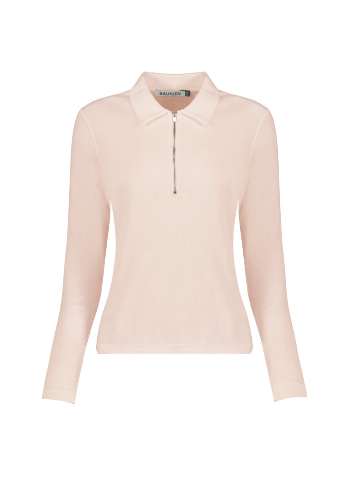Organic Cotton Zip Collar Top - Peach Cream Baukjen