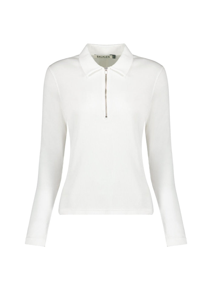 Organic Cotton Zip Collar Top - Antique White Baukjen