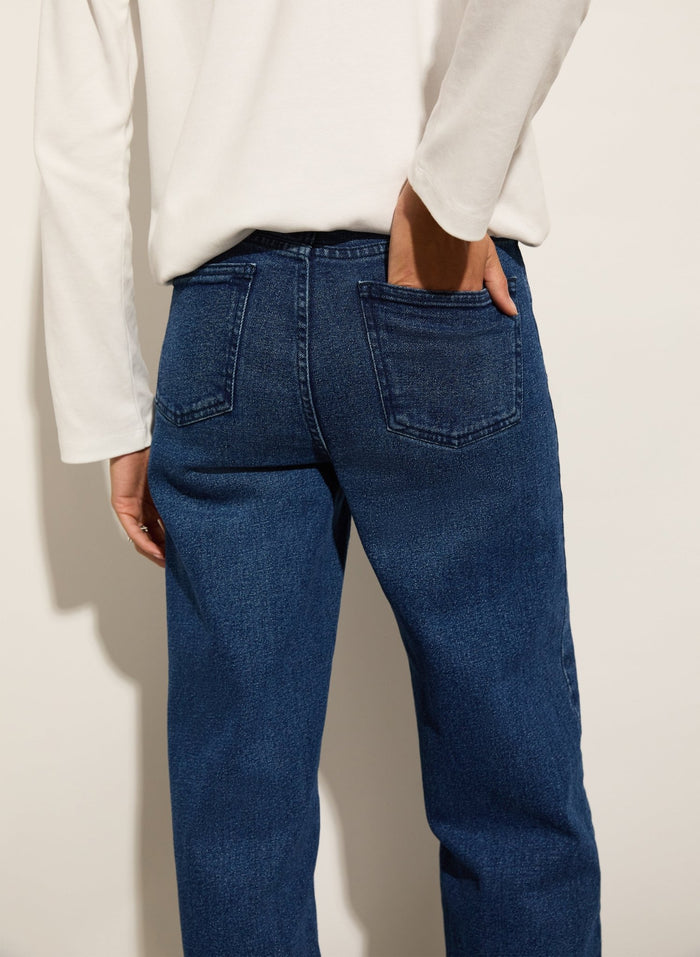 Organic Stretch Cotton Pocket Wide Leg Jeans - Dark Indigo Baukjen