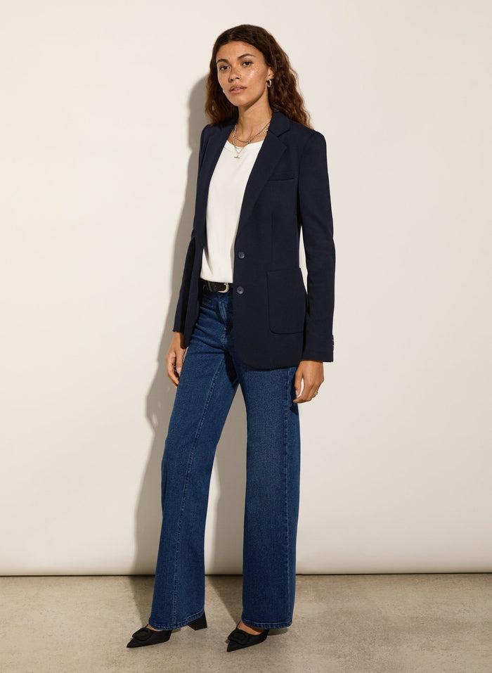 Organic Stretch Cotton Pocket Wide Leg Jeans - Dark Indigo Baukjen