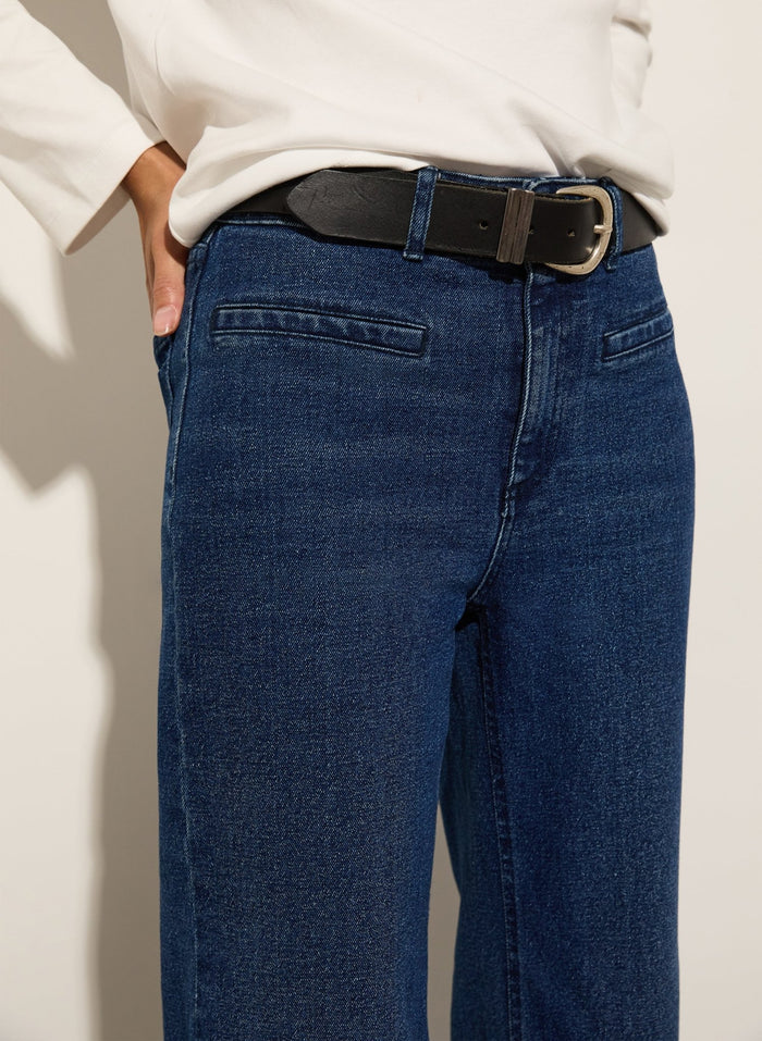 Organic Stretch Cotton Pocket Wide Leg Jeans - Dark Indigo Baukjen