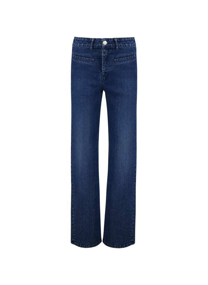 Organic Stretch Cotton Pocket Wide Leg Jeans - Dark Indigo Baukjen