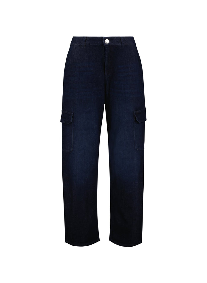 Organic Stretch Cotton Wide Leg Cargo Jeans - Dark Indigo Baukjen