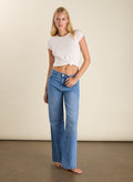 Organic Stretch Cotton Wide Leg Slouch Jeans - Mid Indigo Baukjen
