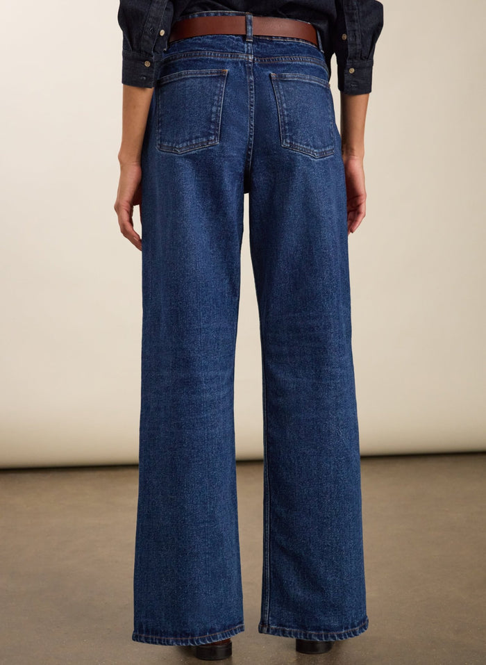 Organic Stretch Cotton Wide Leg Slouch Jeans - Dark Indigo Baukjen