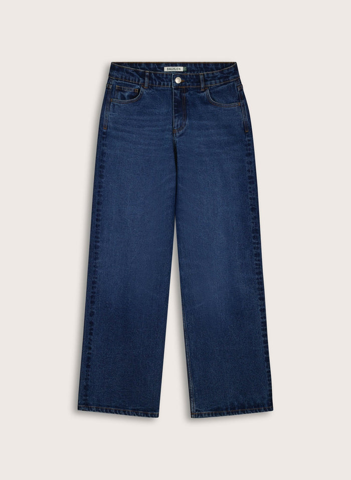 Organic Stretch Cotton Wide Leg Slouch Jeans - Dark Indigo Baukjen