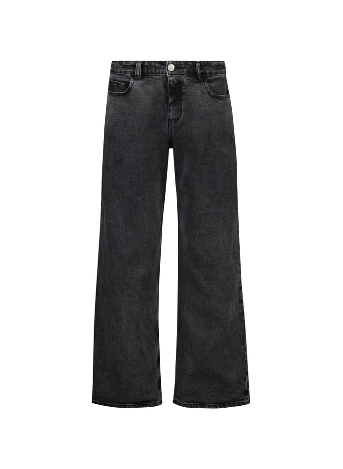 Organic Stretch Cotton Wide Leg Slouch Jeans - Grey Wash Baukjen