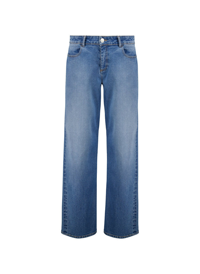 Organic Stretch Cotton Wide Leg Slouch Jeans - Mid Indigo Baukjen