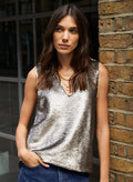 Ourania Recycled Sequin V - Neck Top - Silver Grey Baukjen