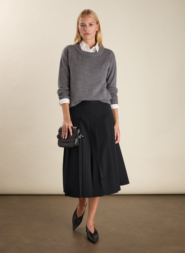 Pam Wool Blend Pleated Midi Skirt - Caviar Black Baukjen