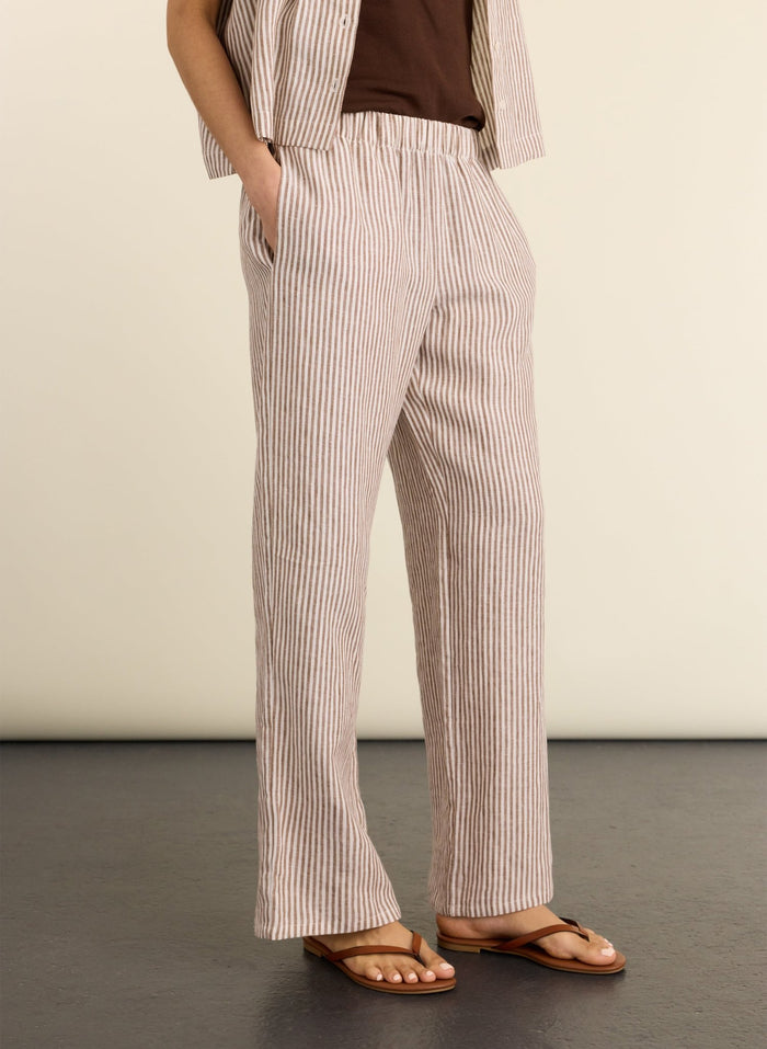 Petite Doretta Linen Trousers - Chocolate Stripe Baukjen