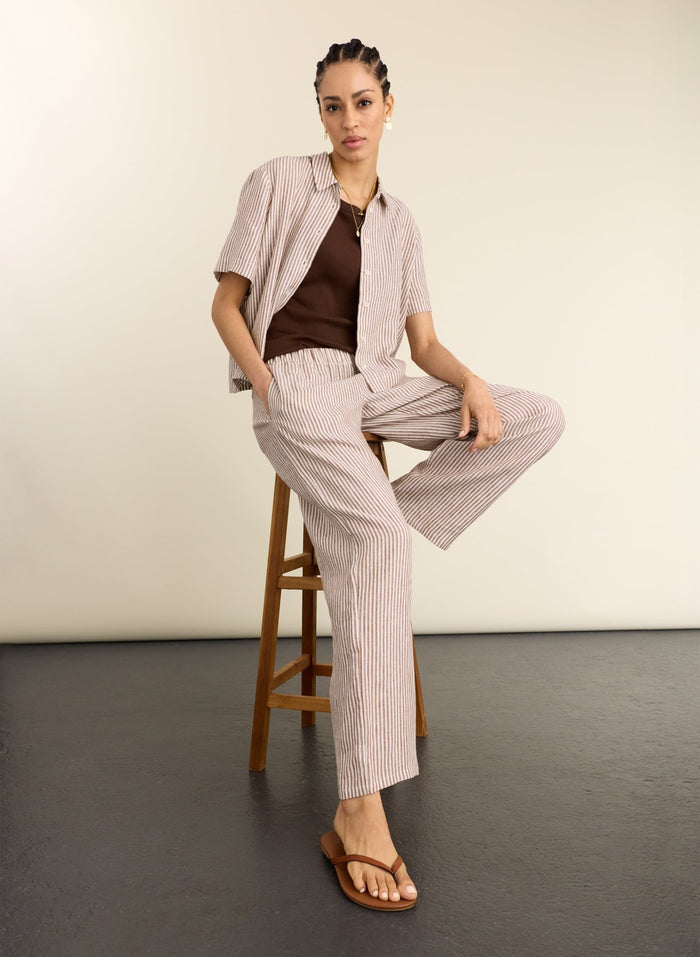 Petite Doretta Linen Trousers - Chocolate Stripe Baukjen