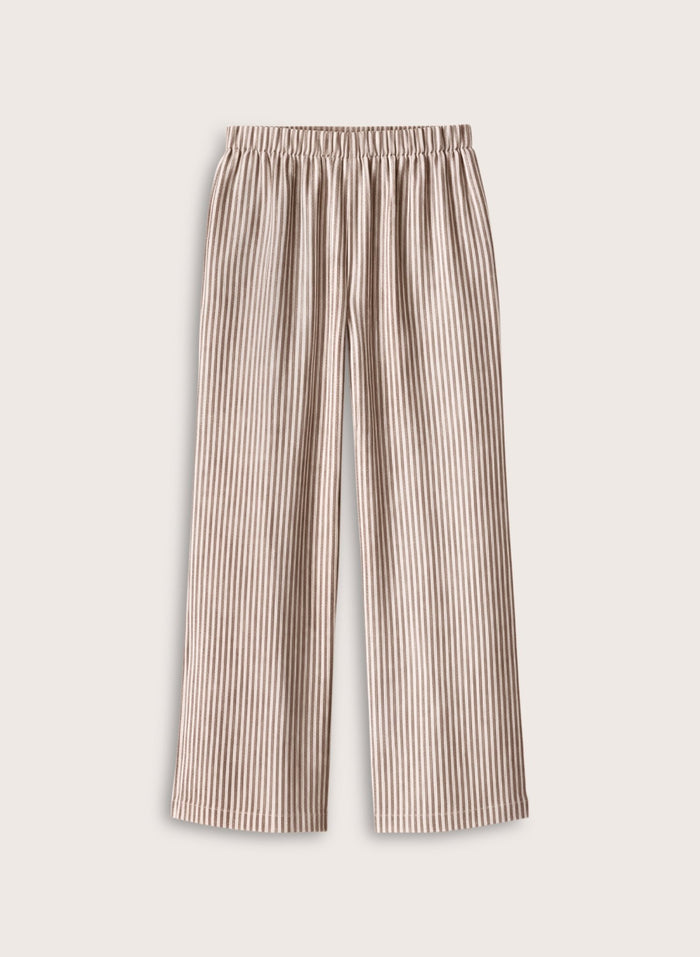 Petite Doretta Linen Trousers - Chocolate Stripe Baukjen