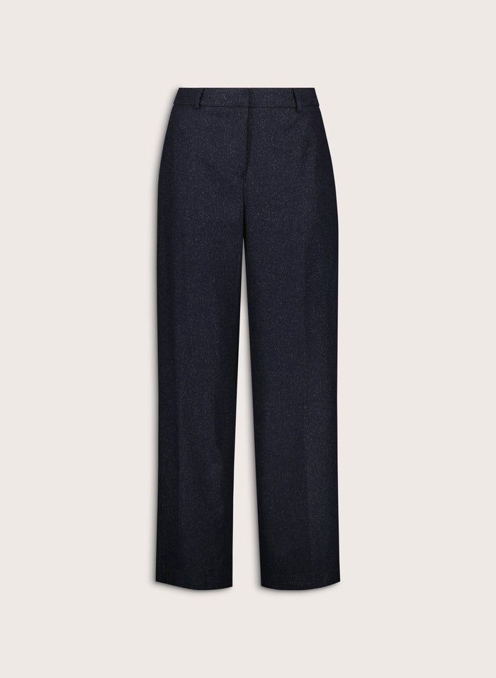 Petite Gwynnie Wool Blend Wide Leg Trousers - Navy Check Baukjen