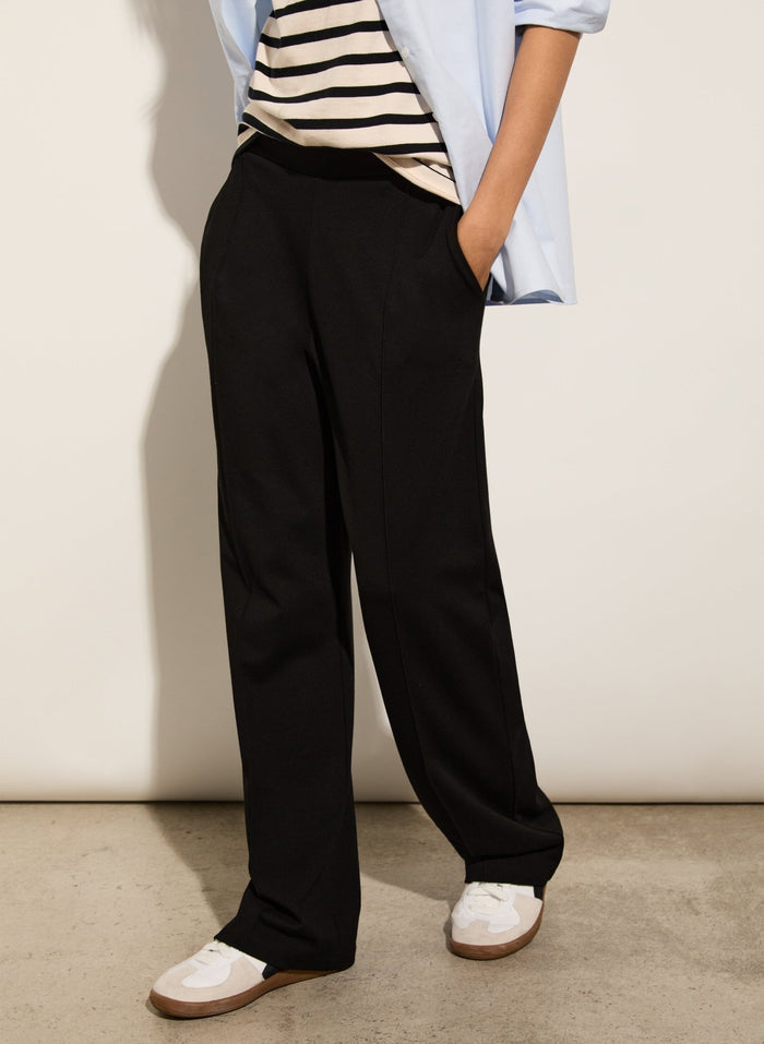 Petite Marian Ponte Wide Leg Trousers - Caviar Black Baukjen