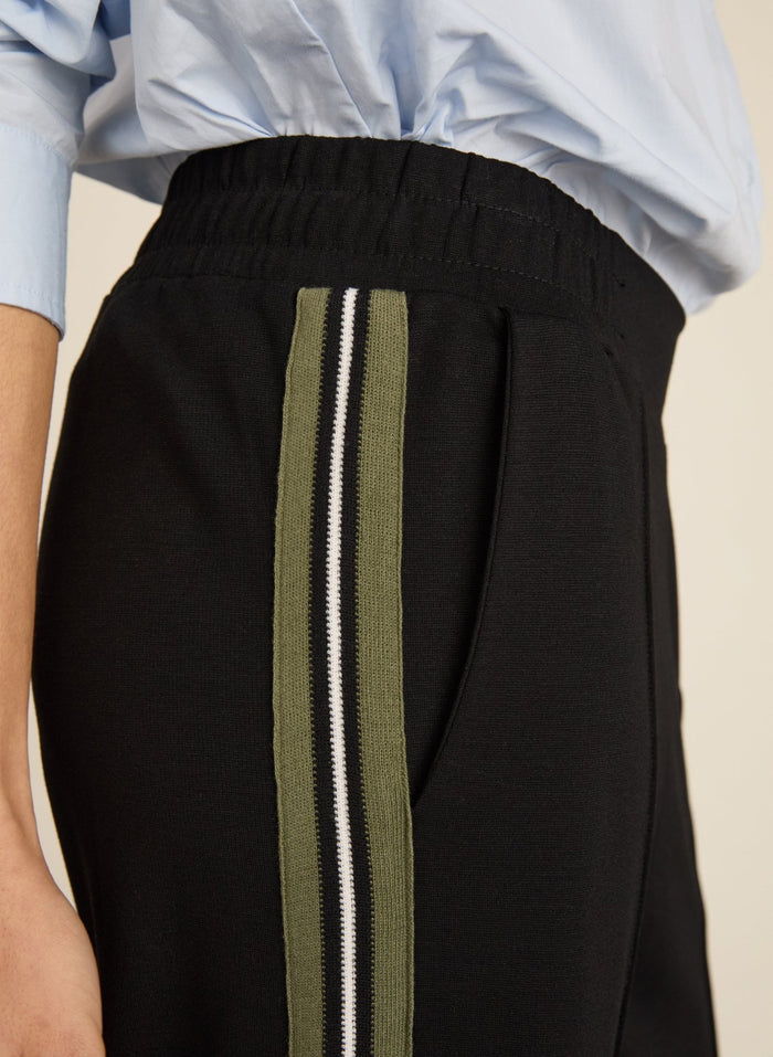 Petite Marjorie Side Stripe Ponte Trousers - Caviar Black & Khaki Baukjen