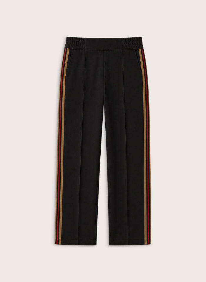 Petite Marjorie Side Stripe Ponte Trousers - Black, Red & Taupe Baukjen
