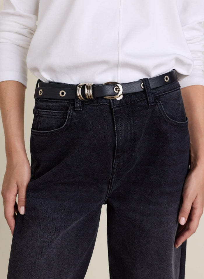 Petite Marta Wide Leg High Waist Jeans - Washed Black Baukjen