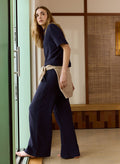 Petite Melrose Double Cheesecloth Wide Leg Trousers - Deep Indigo Baukjen