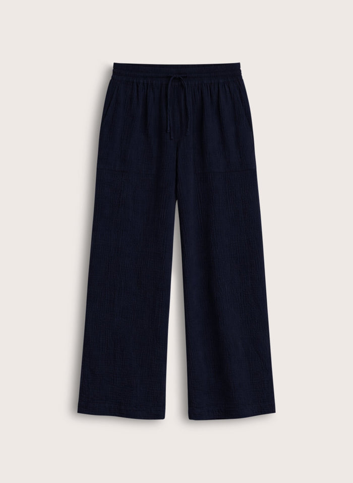 Petite Melrose Double Cheesecloth Wide Leg Trousers - Deep Indigo Baukjen