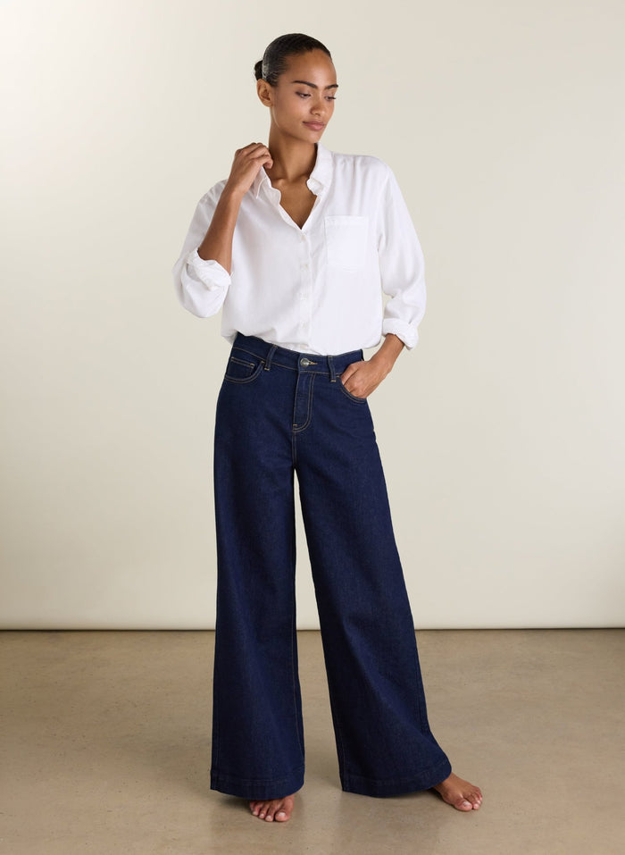 Petite Palmer High Waist Palazzo Jeans - Dark Denim Baukjen