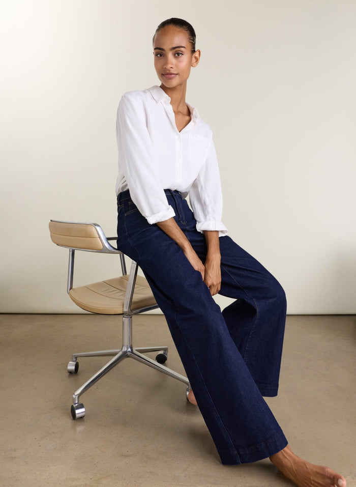 Petite Palmer High Waist Palazzo Jeans - Dark Denim Baukjen