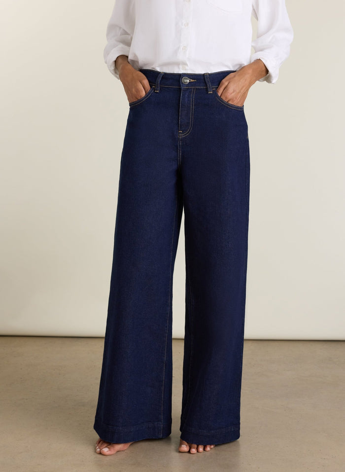 Petite Palmer High Waist Palazzo Jeans - Dark Denim Baukjen