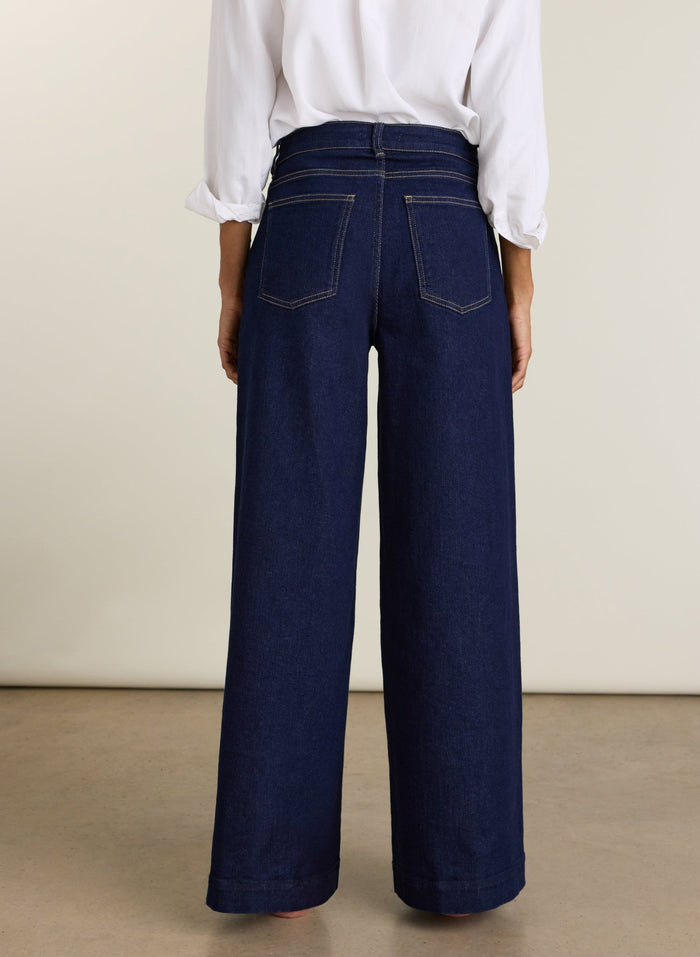 Petite Palmer High Waist Palazzo Jeans - Dark Denim Baukjen