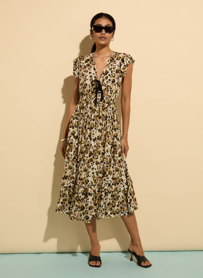 Philippine Printed Tie Detail Dress - Brown Cheetah Baukjen