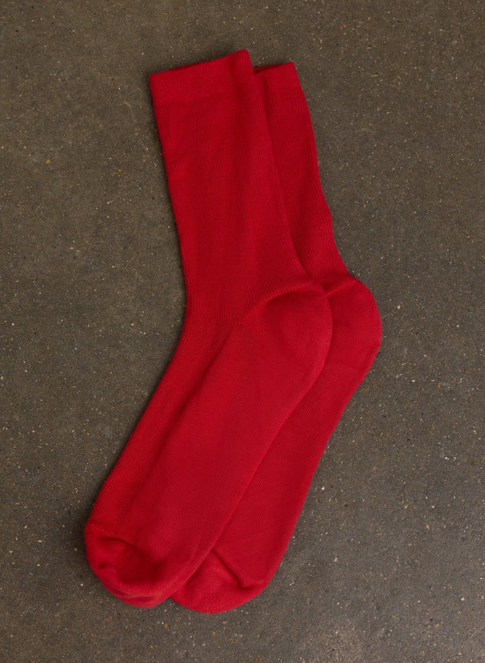 Poppy Organic Cotton Socks - Crimson Red Baukjen