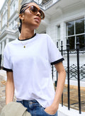 Pulia Layered - Look Crew Neck T-shirt - White with Black Trim Baukjen