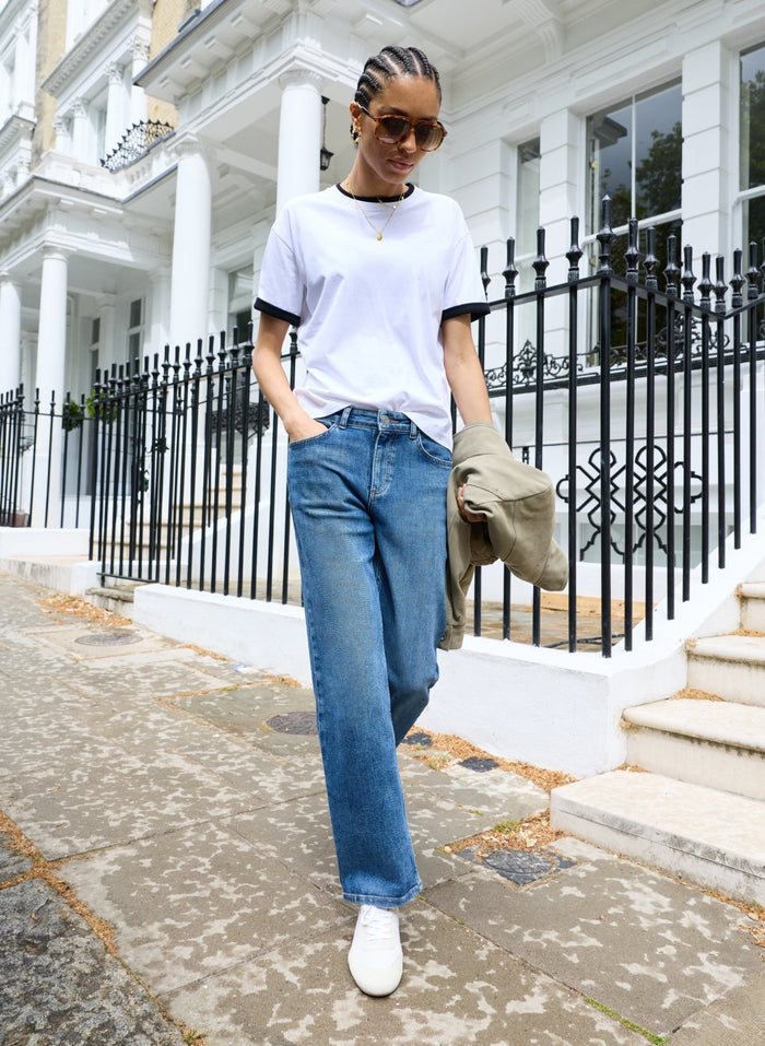 Pulia Layered - Look Crew Neck T-shirt - White with Black Trim Baukjen