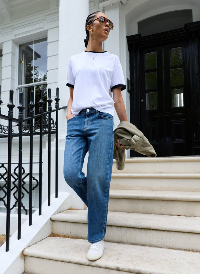 Pulia Layered - Look Crew Neck T-shirt - White with Black Trim Baukjen