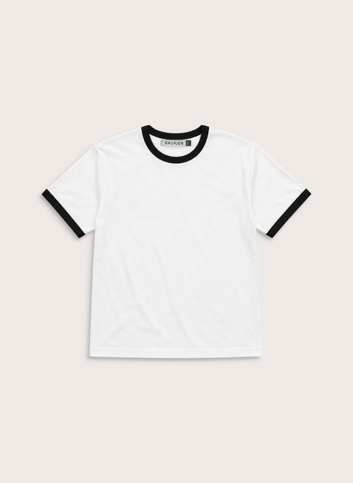 Pulia Layered - Look Crew Neck T-shirt - White with Black Trim Baukjen