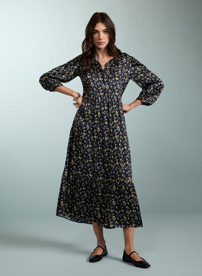 Purnita Dress - Blue Blurred Ditsy Baukjen