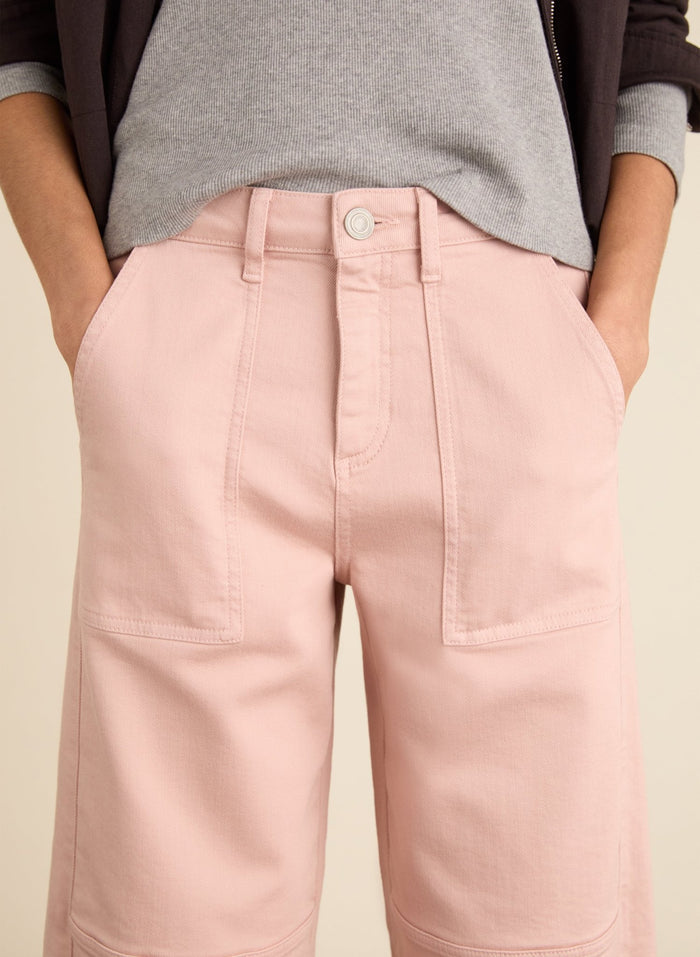Reece Organic Cotton Stretch Barrel Leg Cargo Jeans - Pastel Pink Baukjen