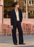 Remy Wool Blend Wide Leg Trousers - Navy Pinstripe Baukjen