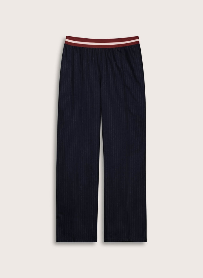Remy Wool Blend Wide Leg Trousers - Navy Pinstripe Baukjen