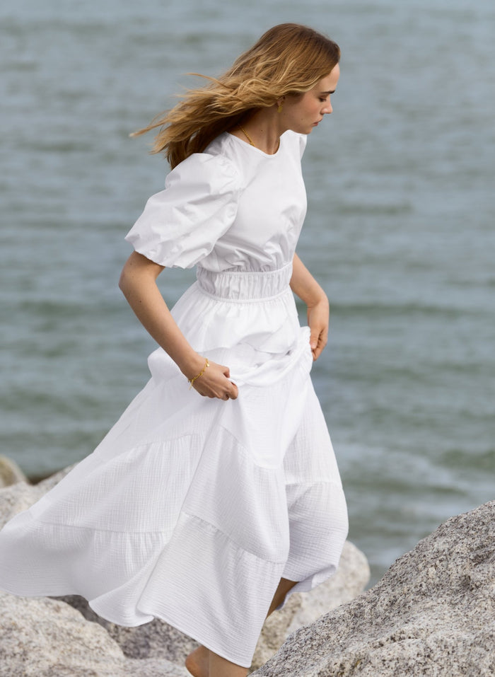 Rhoda Organic Cheesecloth Tiered Maxi Skirt - Pure White Baukjen