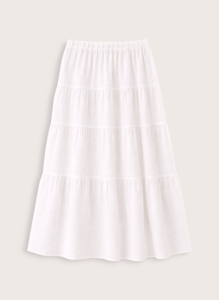 Rhoda Organic Cheesecloth Tiered Maxi Skirt - Pure White Baukjen