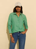 Rishma Organic Cotton Stripe Shirt - Emerald Green & White Stripe Baukjen