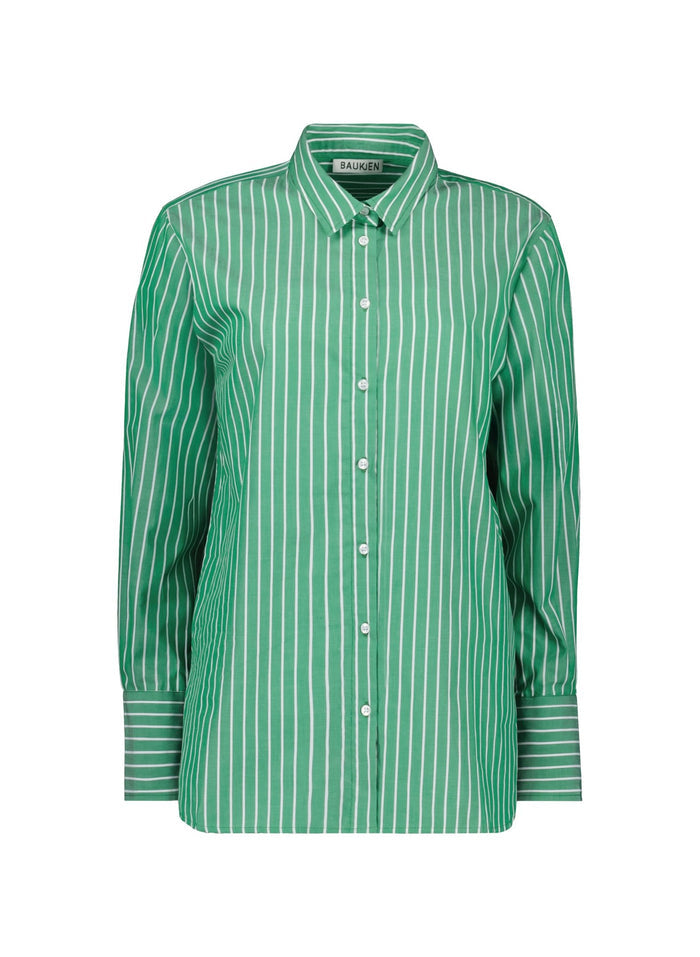 Rishma Organic Cotton Stripe Shirt - Emerald Green & White Stripe Baukjen