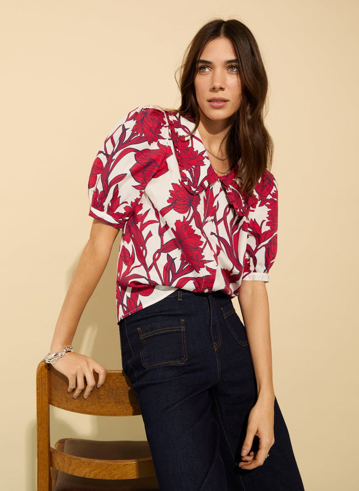Rosana Organic Cotton Collar Blouse - Crimson Dahlia Baukjen