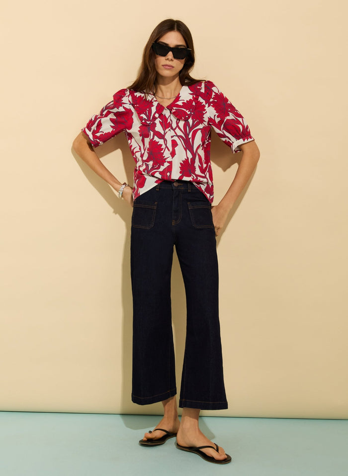 Rosana Organic Cotton Collar Blouse - Crimson Dahlia Baukjen