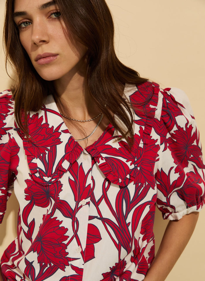Rosana Organic Cotton Collar Blouse - Crimson Dahlia Baukjen