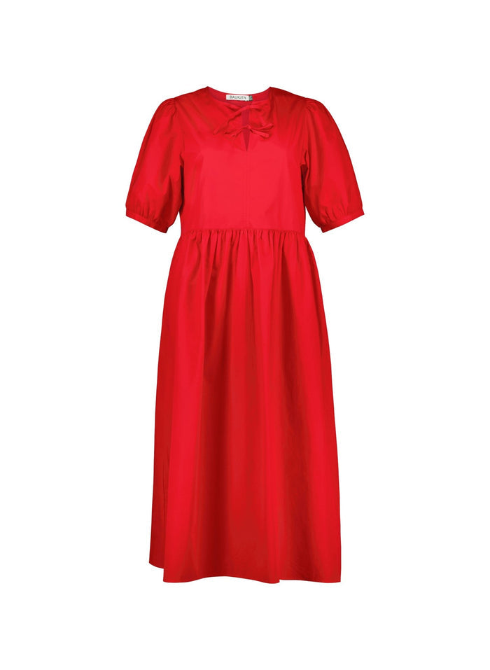 Rose Organic Cotton Tie Midi Dress - Crimson Red Baukjen