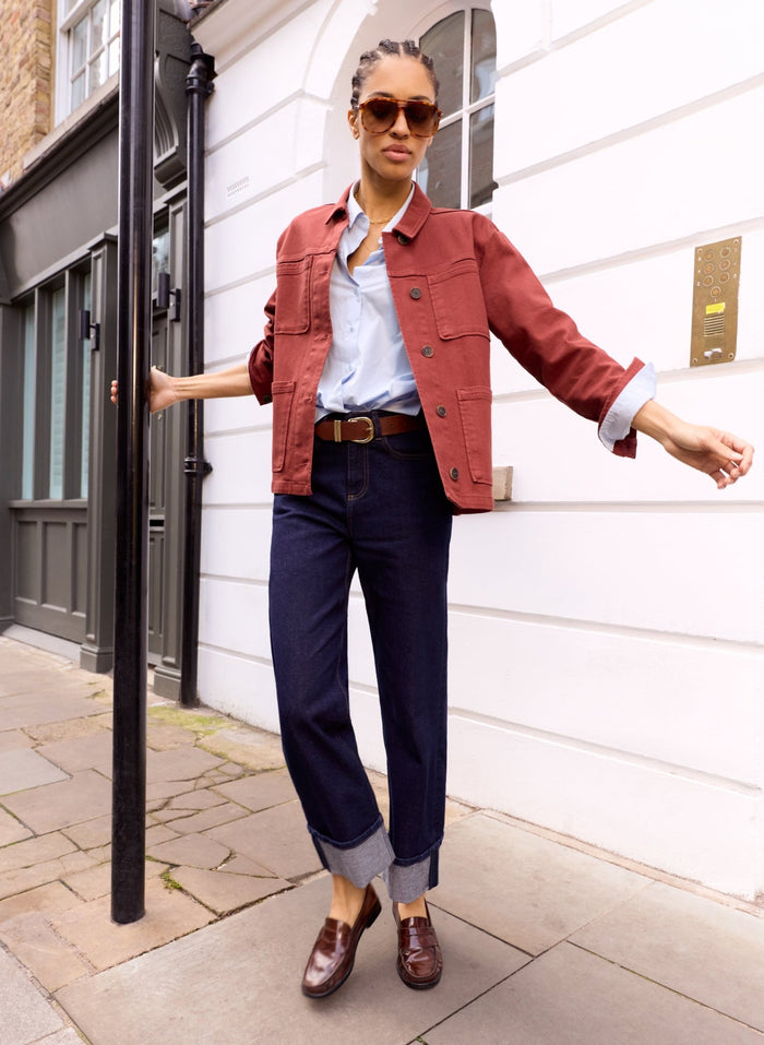 Rowan Organic Cotton Denim Utility Jacket - Terracotta Baukjen