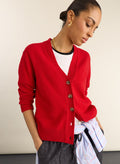 Ruth V-Neck Italian Wool Cardigan - Crimson Red Baukjen