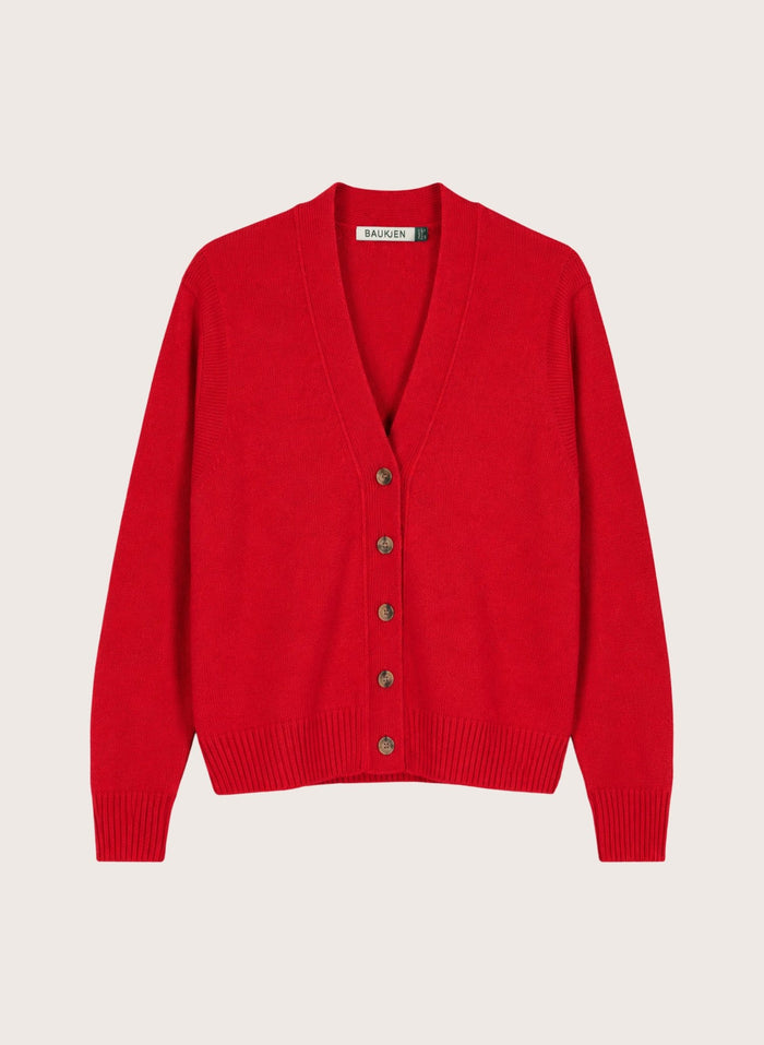 Ruth V-Neck Italian Wool Cardigan - Crimson Red Baukjen